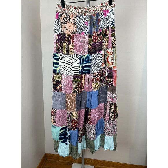 Sacred Threads Dresses & Skirts - Sacred Threads Full Sweep Rayon Patchwork Patched Skirt Boho Hippy OS
